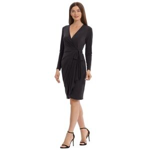 Felicity & Coco Ava Black Full Wrap Dress, Long Sleeves & Waist Tie, S